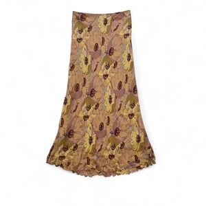 Betsey Johnson Yellow and Mauve Floral Maxi Skirt